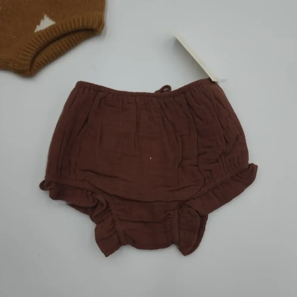 Rylee + Cru Knit Triangle Mustard and Cotton Bloomers Brown Shorts